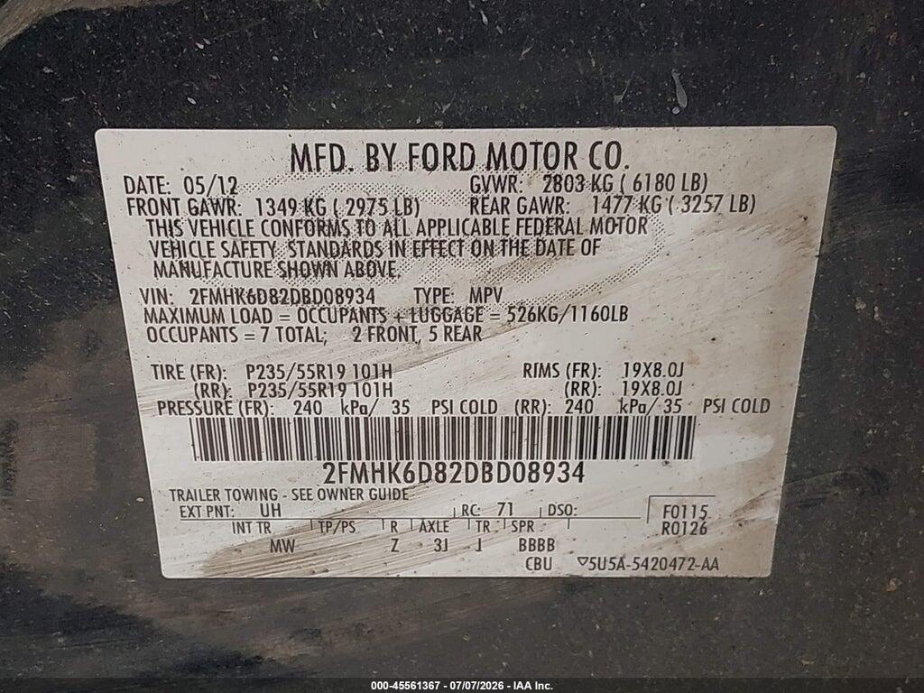 2FMHK6D82DBD08934 2013 FORD FLEX photo no. 9