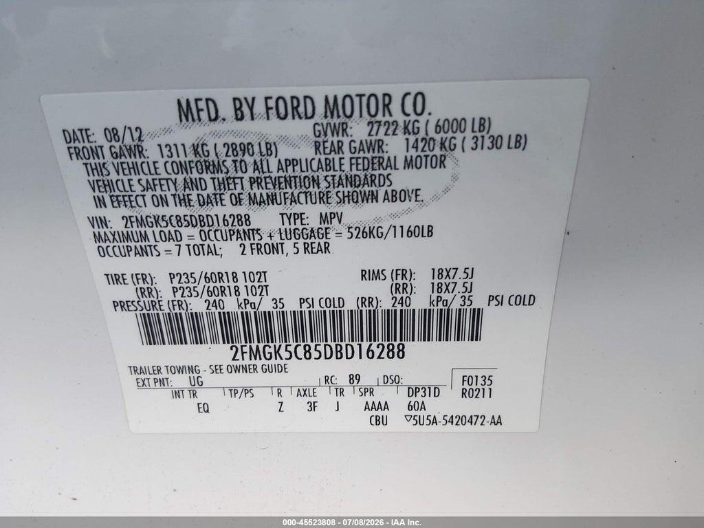 2FMGK5C85DBD16288 2013 FORD FLEX photo no. 9