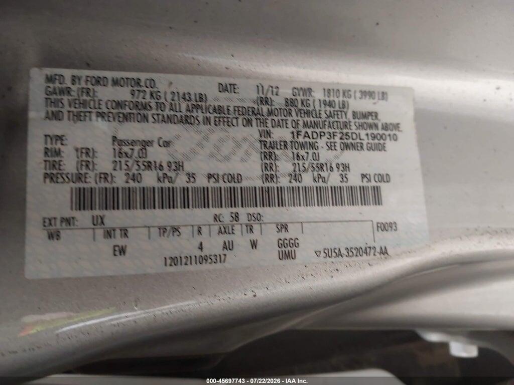 1FADP3F25DL190010 2013 FORD FOCUS photo no. 9