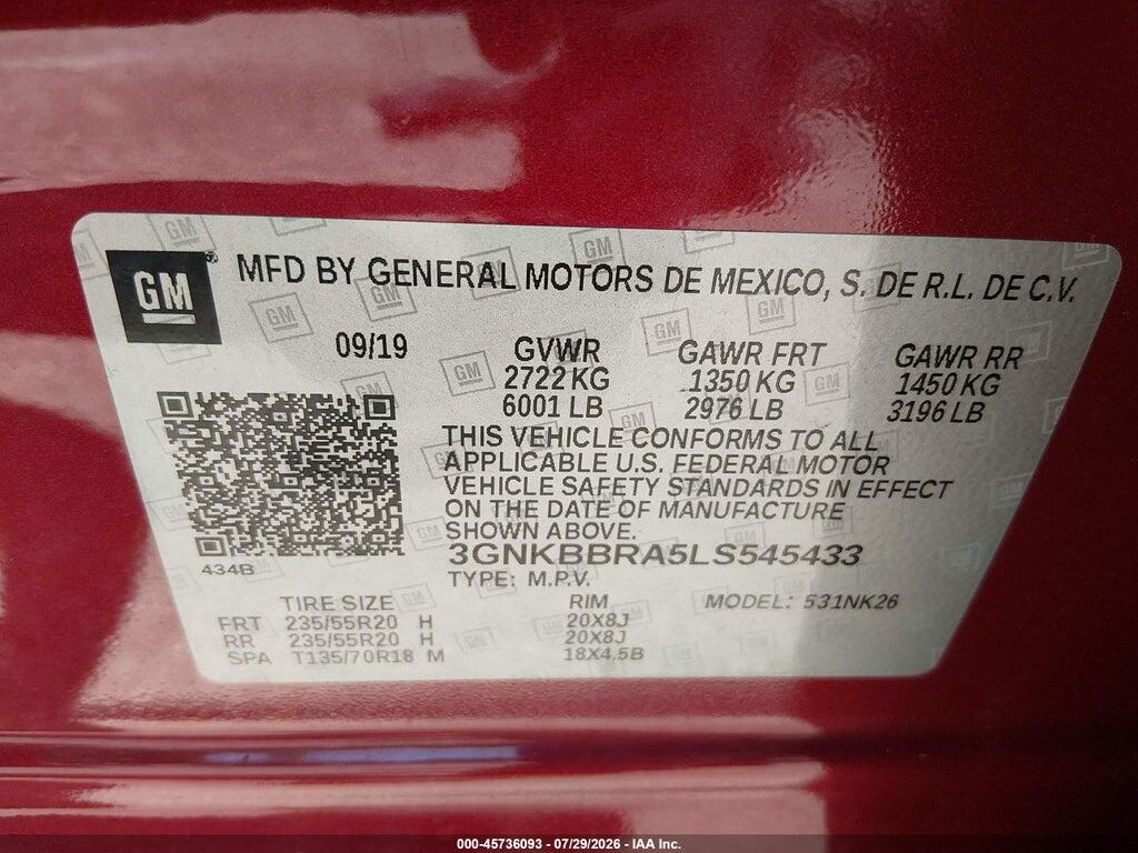 3GNKBBRA5LS545433 2020 CHEVROLET BLAZER photo no. 9