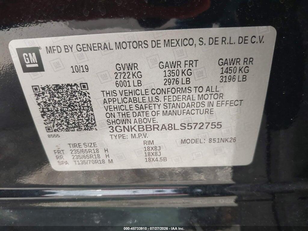 3GNKBBRA8LS572755 2020 CHEVROLET BLAZER photo no. 9