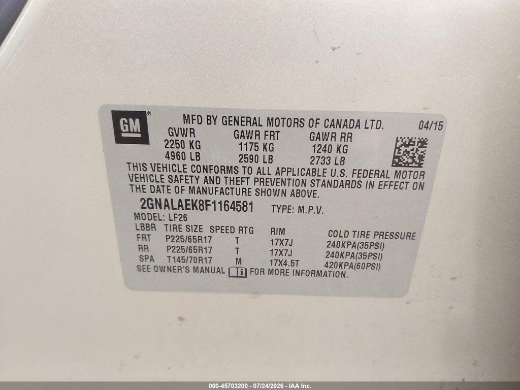2GNALAEK8F1164581 2015 CHEVROLET EQUINOX photo no. 9