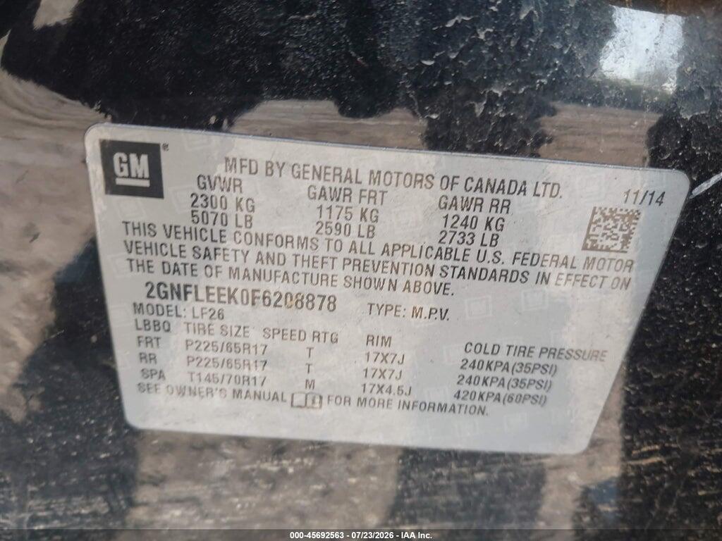 2GNFLEEK0F6208878 2015 CHEVROLET EQUINOX photo no. 9