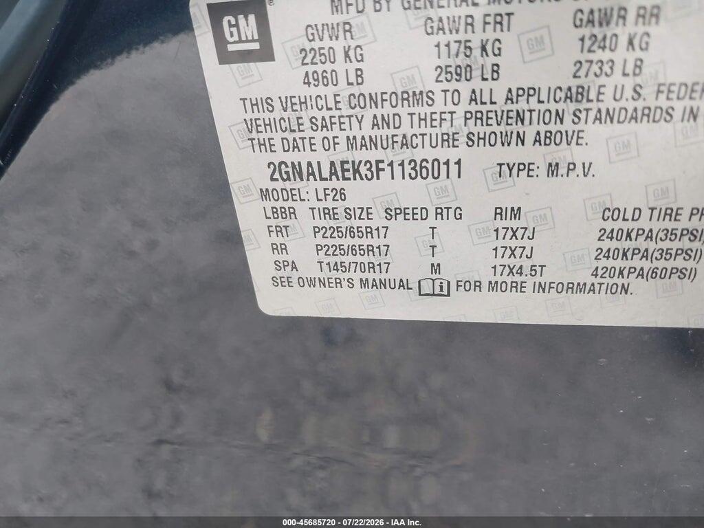 2GNALAEK3F1136011 2015 CHEVROLET EQUINOX photo no. 9