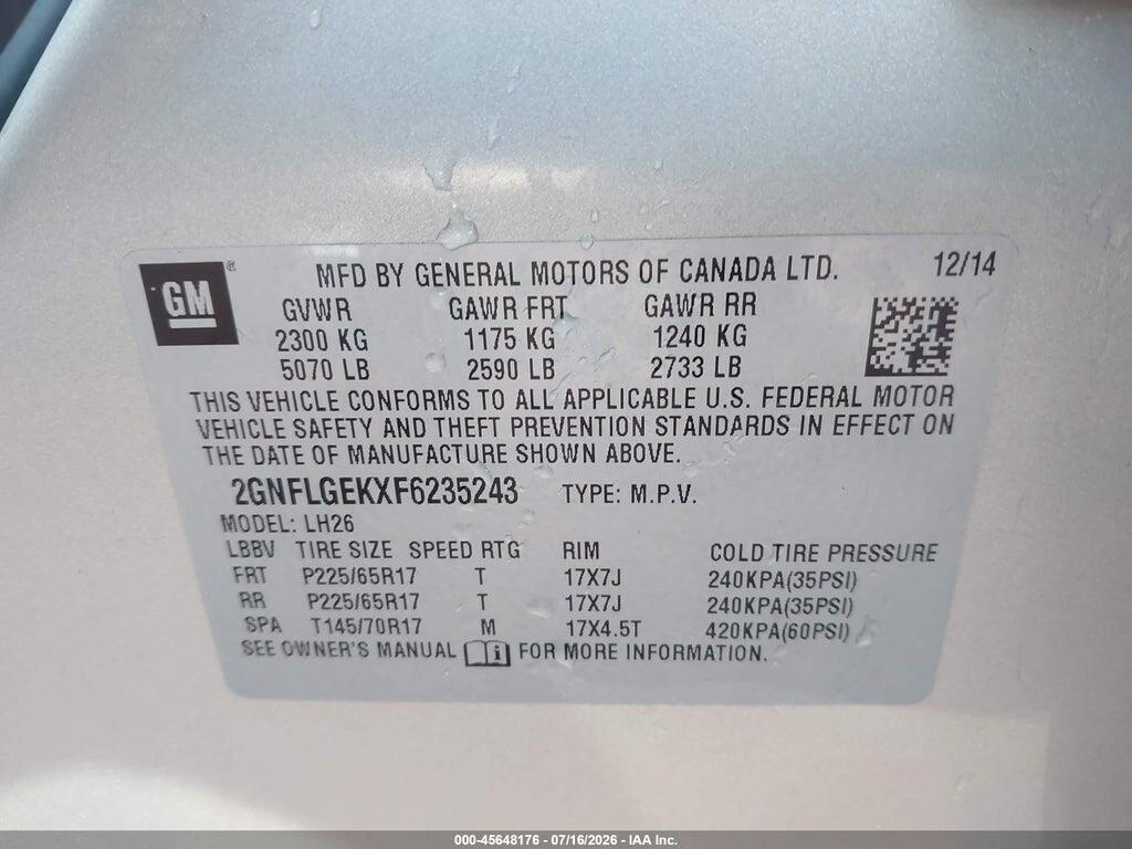 2GNFLGEKXF6235243 2015 CHEVROLET EQUINOX photo no. 9