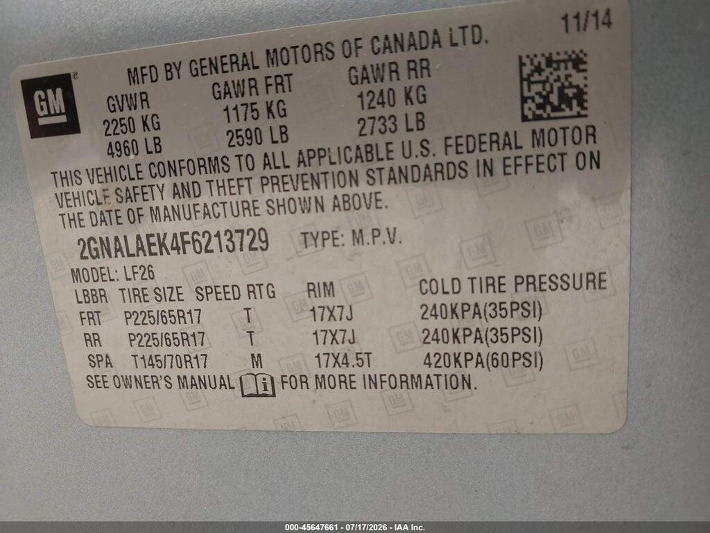 2GNALAEK4F6213729 2015 CHEVROLET EQUINOX photo no. 9