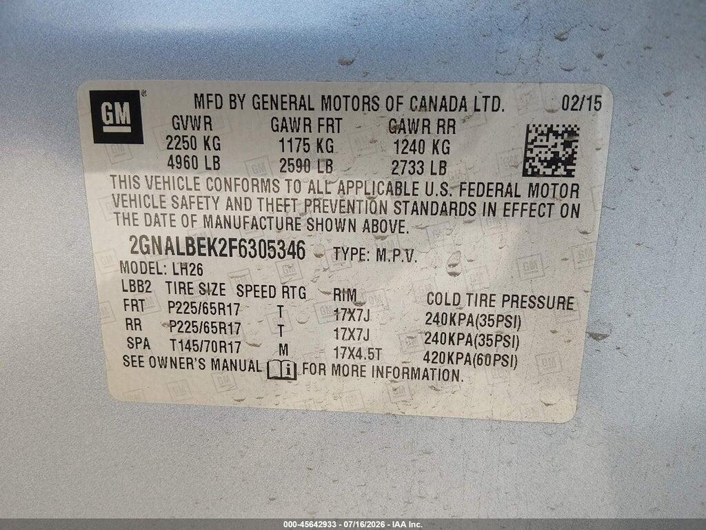 2GNALBEK2F6305346 2015 CHEVROLET EQUINOX photo no. 9