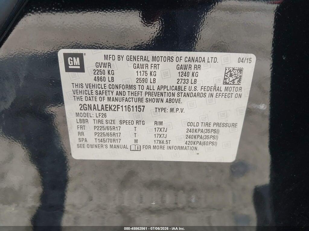 2GNALAEK2F1161157 2015 CHEVROLET EQUINOX photo no. 9