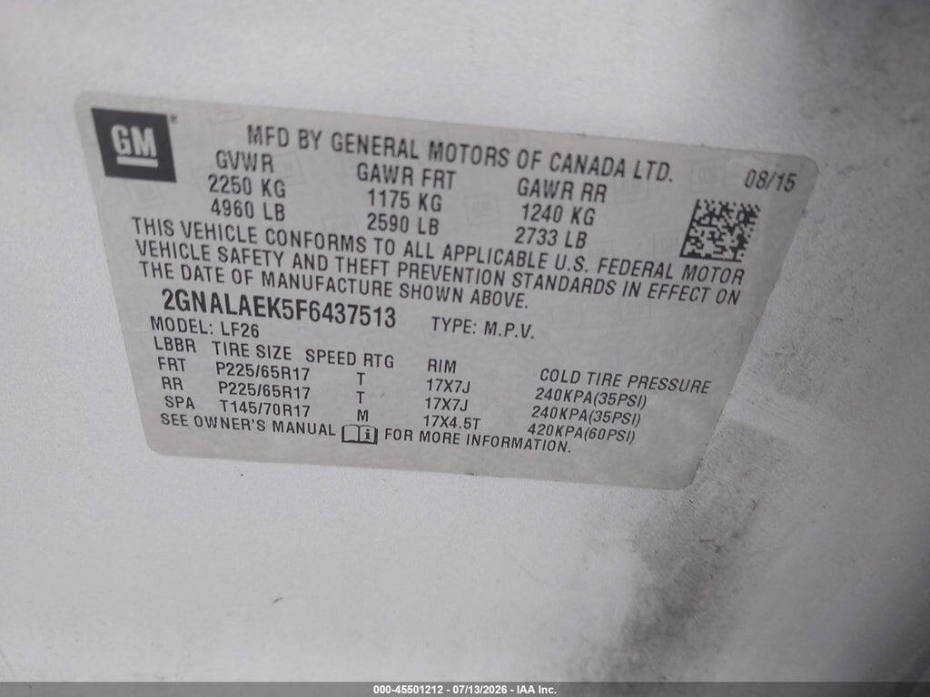 2GNALAEK5F6437513 2015 CHEVROLET EQUINOX photo no. 9