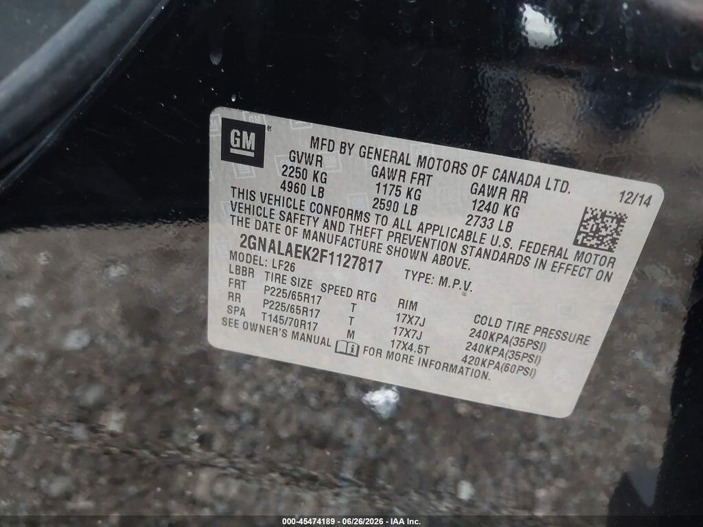 2GNALAEK2F1127817 2015 CHEVROLET EQUINOX photo no. 9
