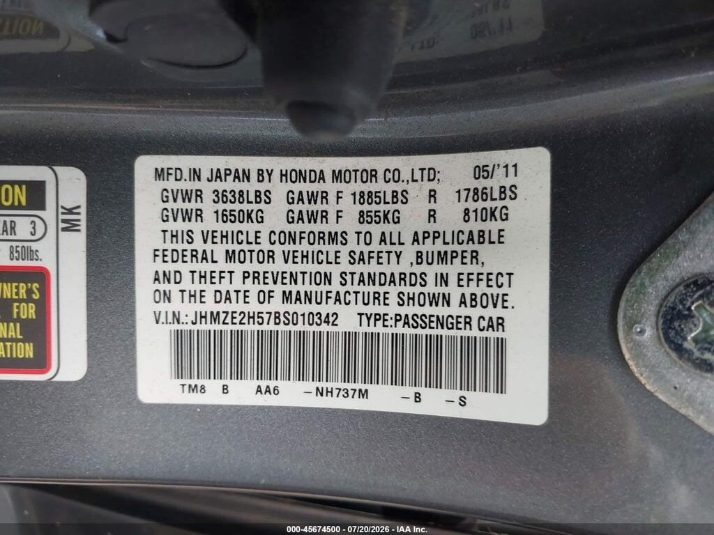 JHMZE2H57BS010342 2011 HONDA INSIGHT photo no. 9