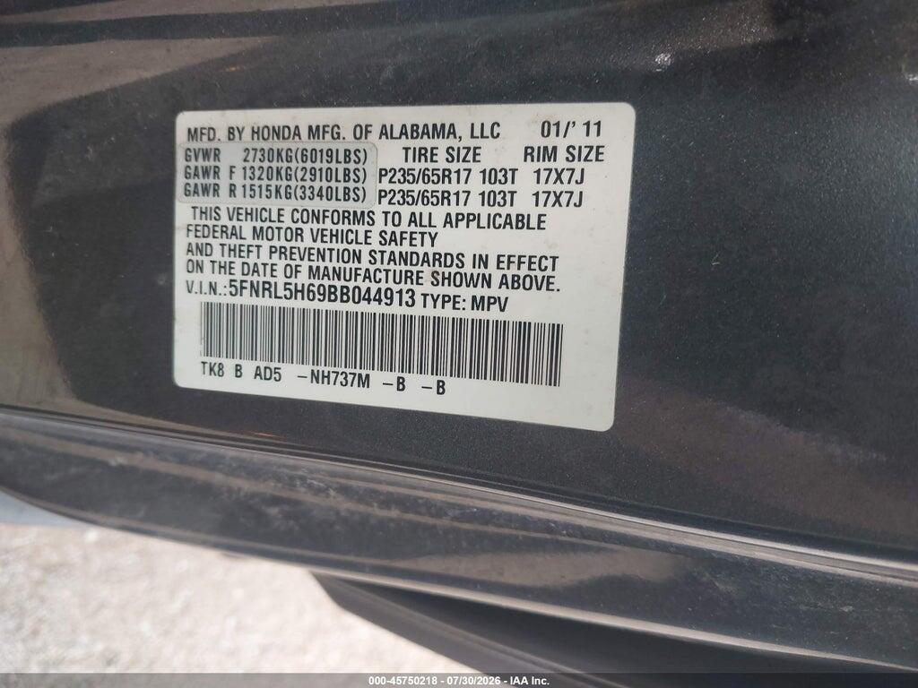 5FNRL5H69BB044913 2011 HONDA ODYSSEY photo no. 9