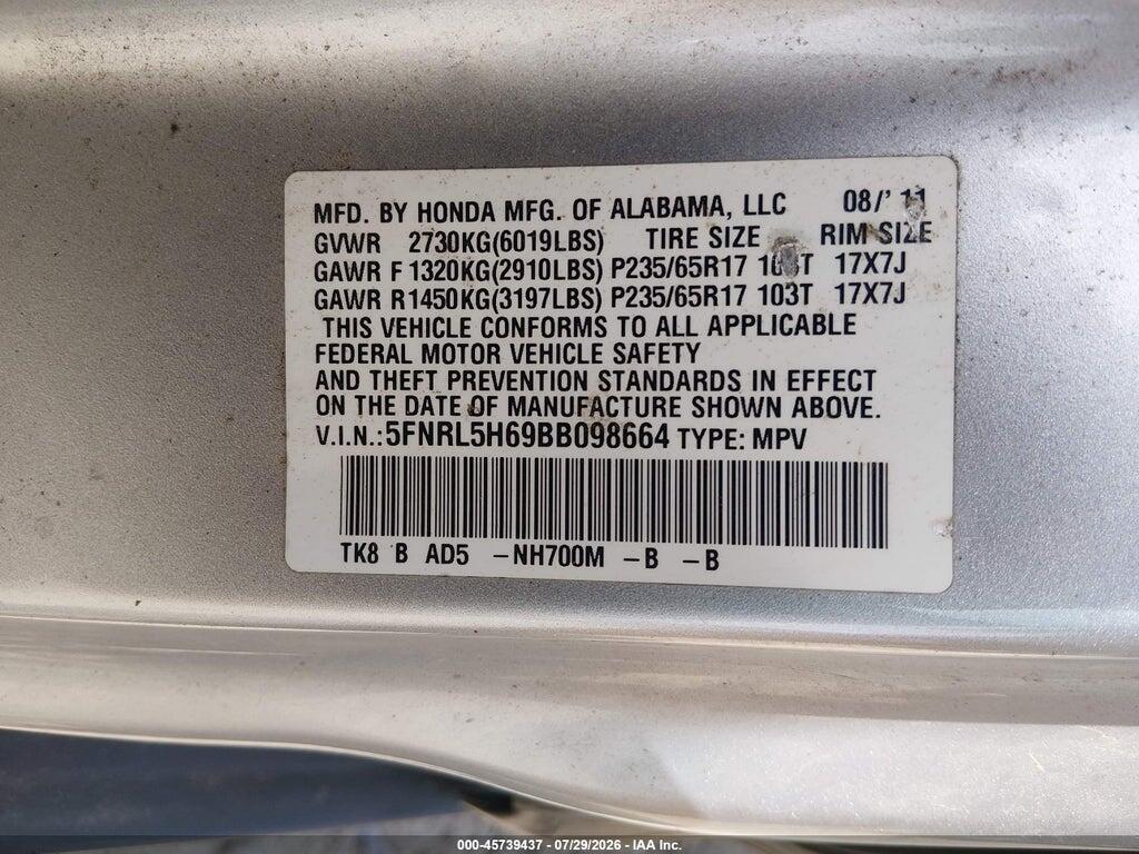 5FNRL5H69BB098664 2011 HONDA ODYSSEY photo no. 9