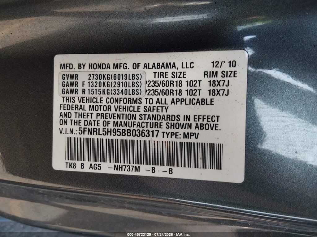 5FNRL5H95BB036317 2011 HONDA ODYSSEY photo no. 9