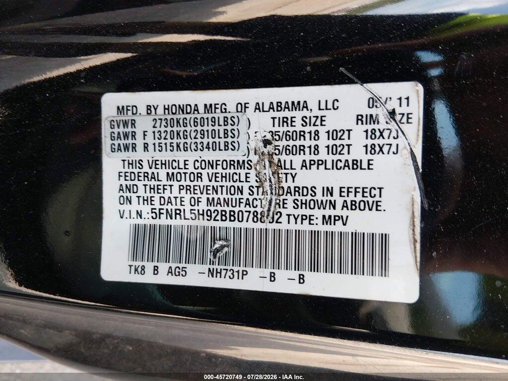 5FNRL5H92BB078892 2011 HONDA ODYSSEY photo no. 9