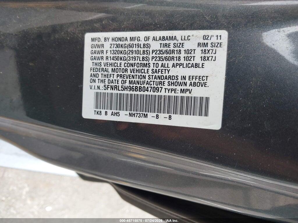 5FNRL5H96BB047097 2011 HONDA ODYSSEY photo no. 9