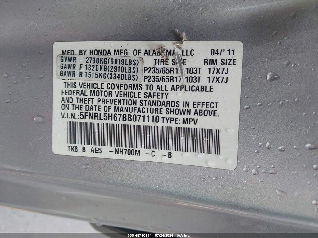 5FNRL5H67BB071110 2011 HONDA ODYSSEY photo no. 9