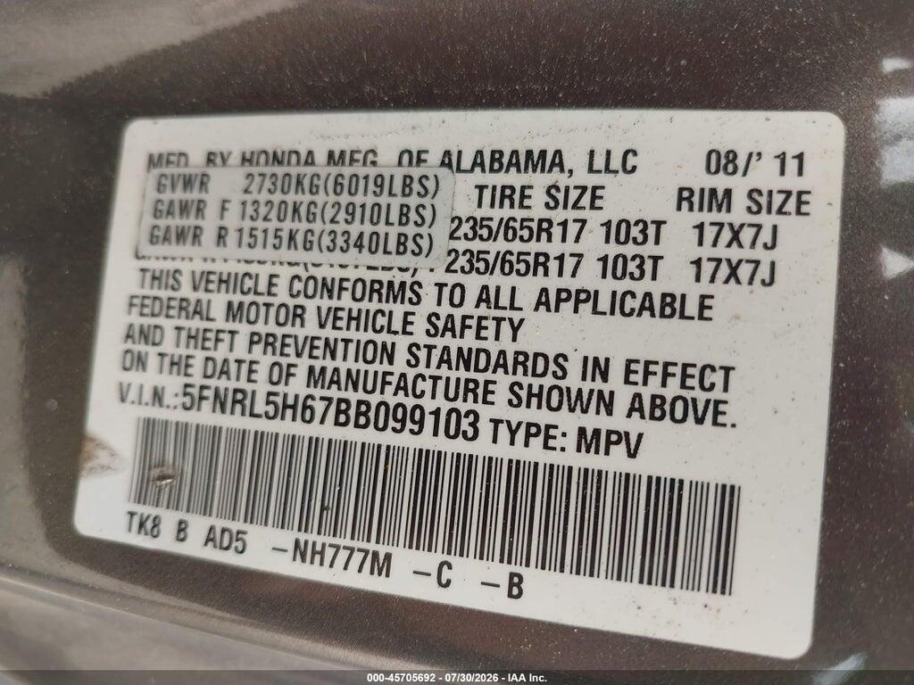 5FNRL5H67BB099103 2011 HONDA ODYSSEY photo no. 9
