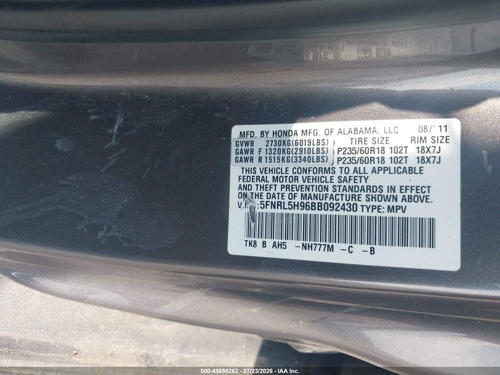 5FNRL5H96BB092430 2011 HONDA ODYSSEY photo no. 8