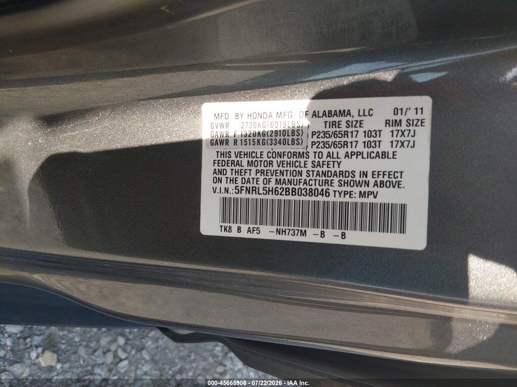 5FNRL5H62BB038046 2011 HONDA ODYSSEY photo no. 9