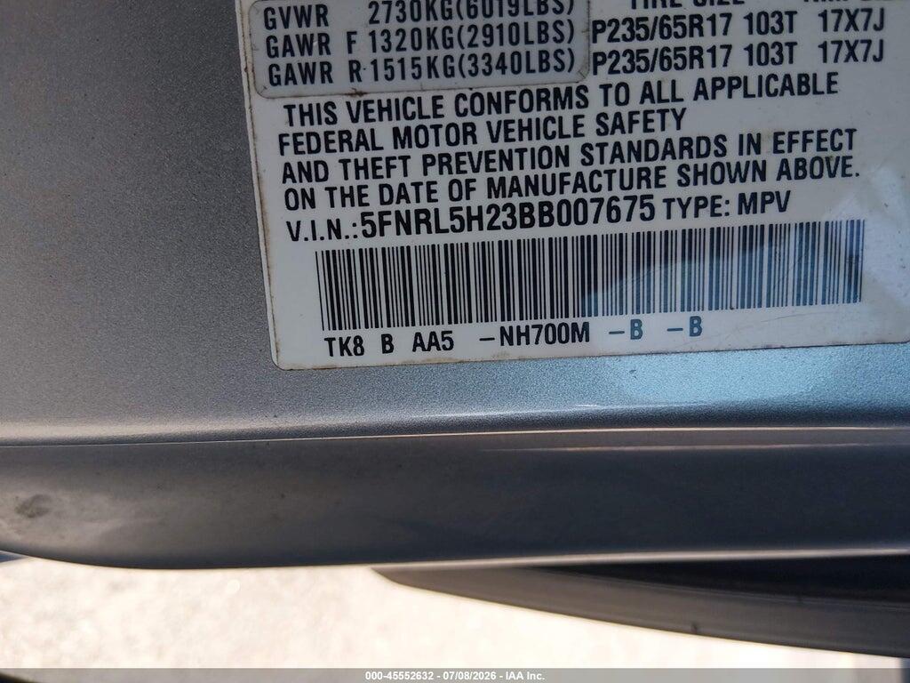 5FNRL5H23BB007675 2011 HONDA ODYSSEY photo no. 9