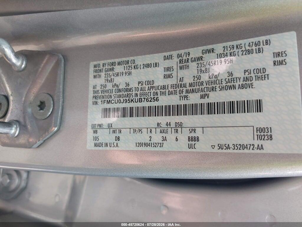 1FMCU0J95KUB76256 2019 FORD ESCAPE photo no. 9