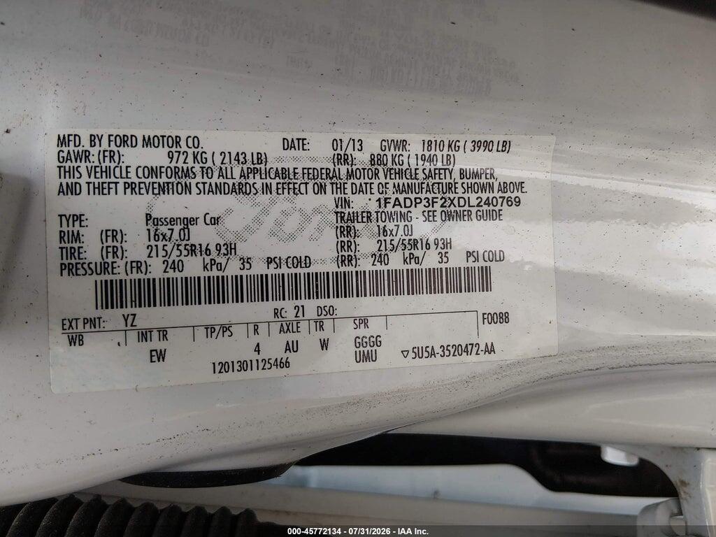 1FADP3F2XDL240769 2013 FORD FOCUS photo no. 9