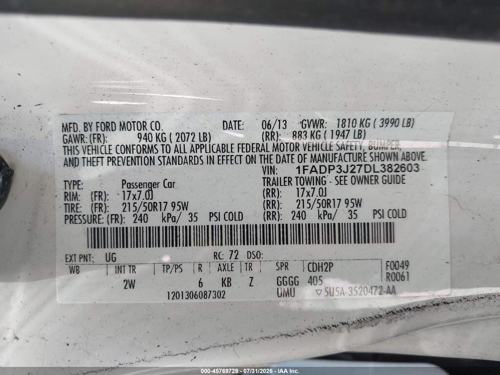 1FADP3J27DL382603 2013 FORD FOCUS photo no. 9