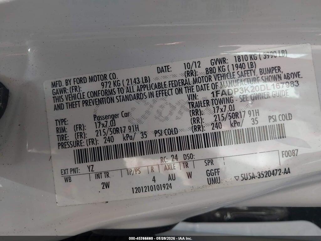 1FADP3K20DL167983 2013 FORD FOCUS photo no. 9