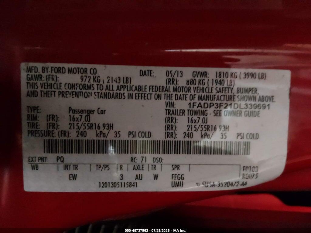 1FADP3F21DL339691 2013 FORD FOCUS photo no. 9
