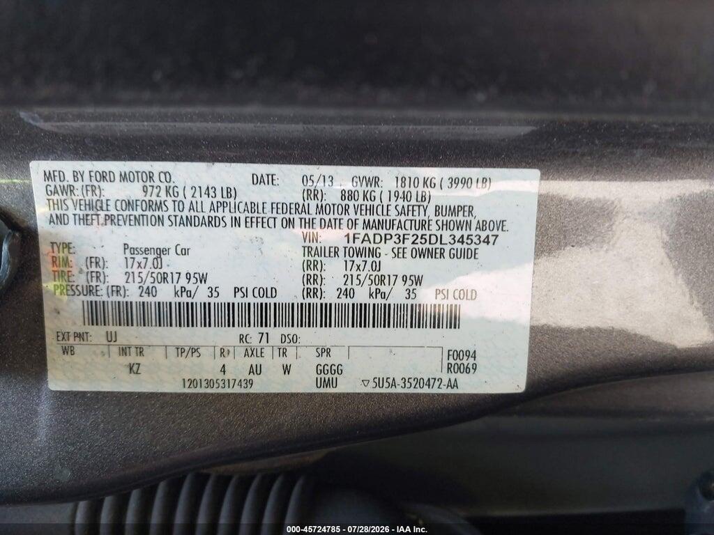1FADP3F25DL345347 2013 FORD FOCUS photo no. 9
