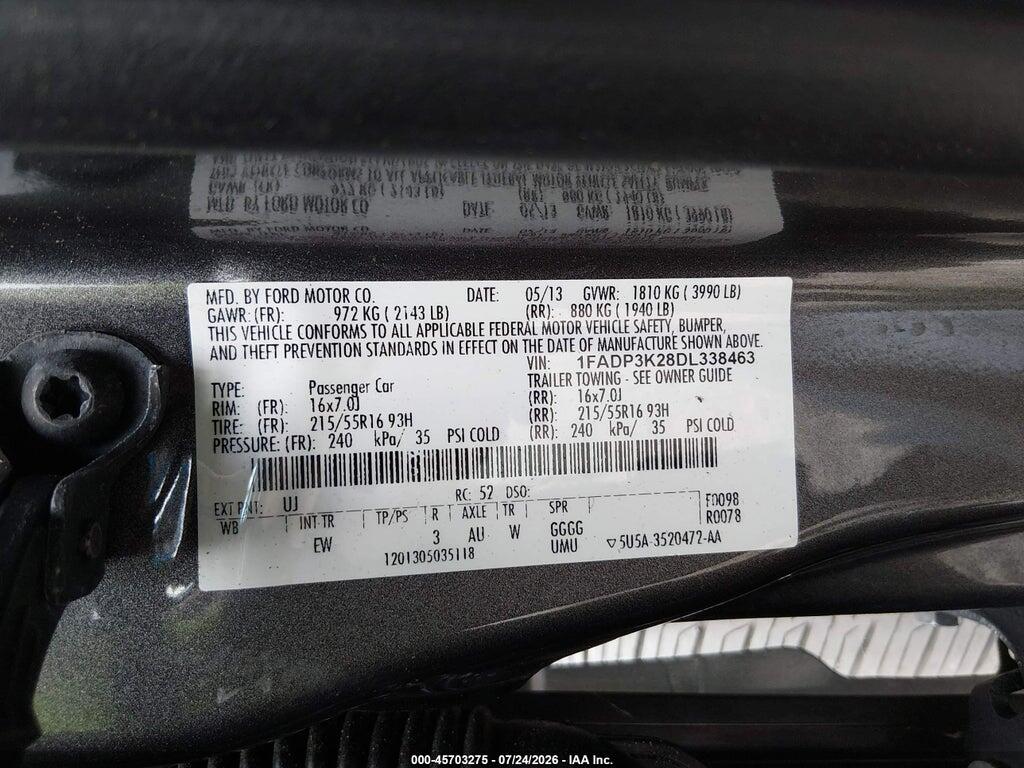 1FADP3K28DL338463 2013 FORD FOCUS photo no. 9