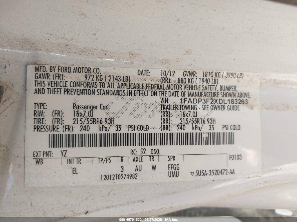 1FADP3F2XDL183263 2013 FORD FOCUS photo no. 9