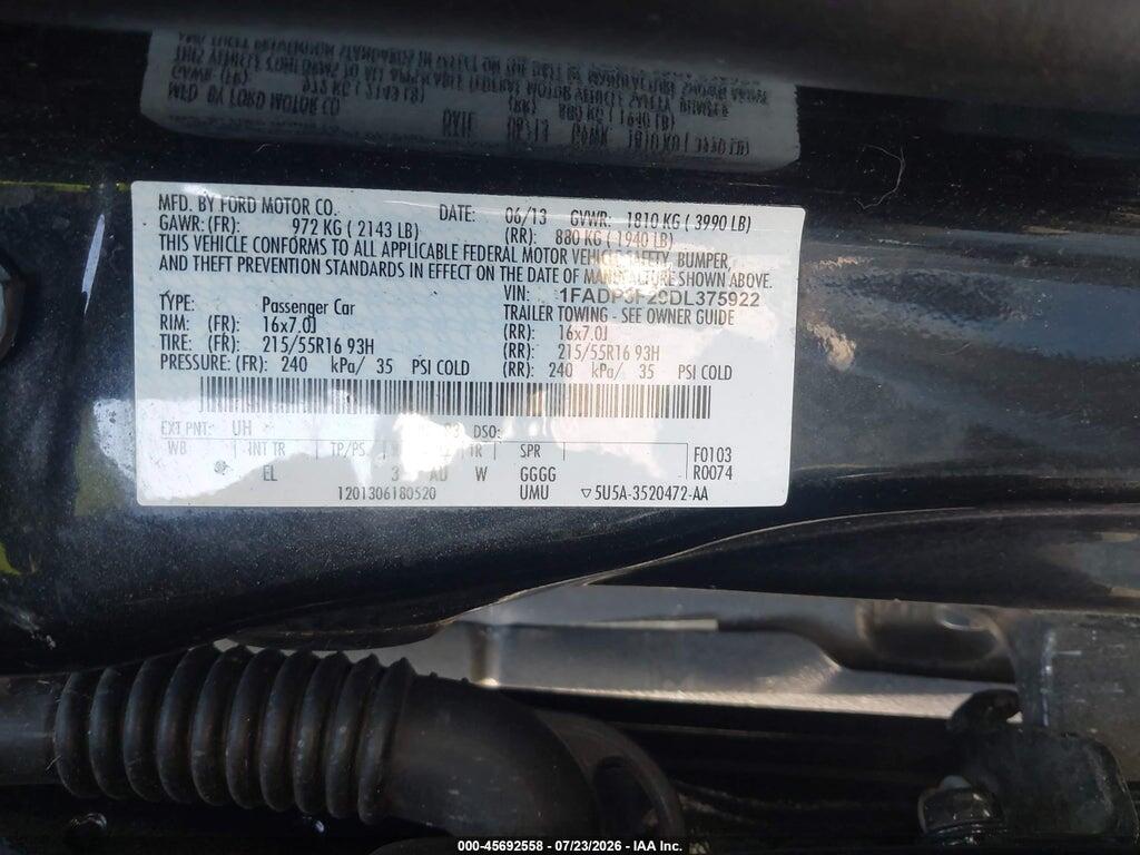 1FADP3F29DL375922 2013 FORD FOCUS photo no. 9