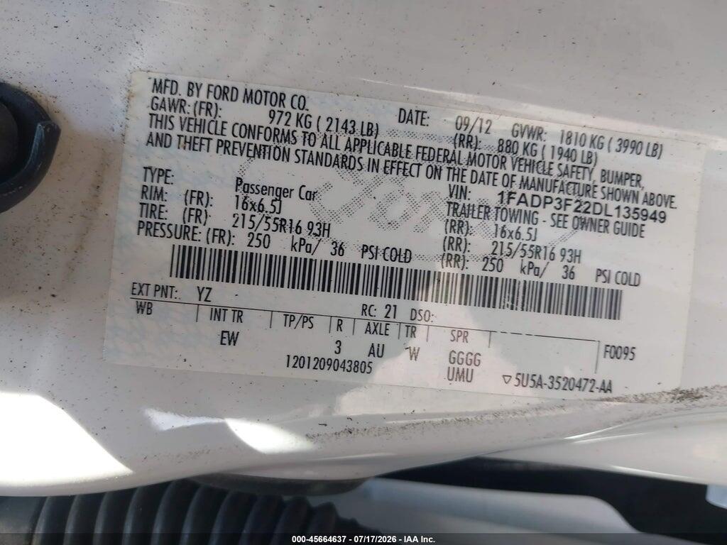 1FADP3F22DL135949 2013 FORD FOCUS photo no. 9