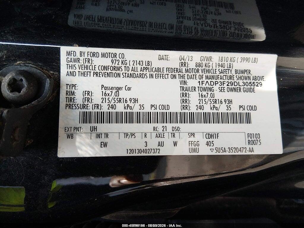 1FADP3F29DL305529 2013 FORD FOCUS photo no. 9