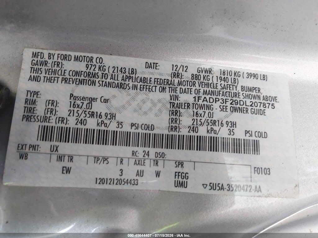 1FADP3F29DL207875 2013 FORD FOCUS photo no. 9