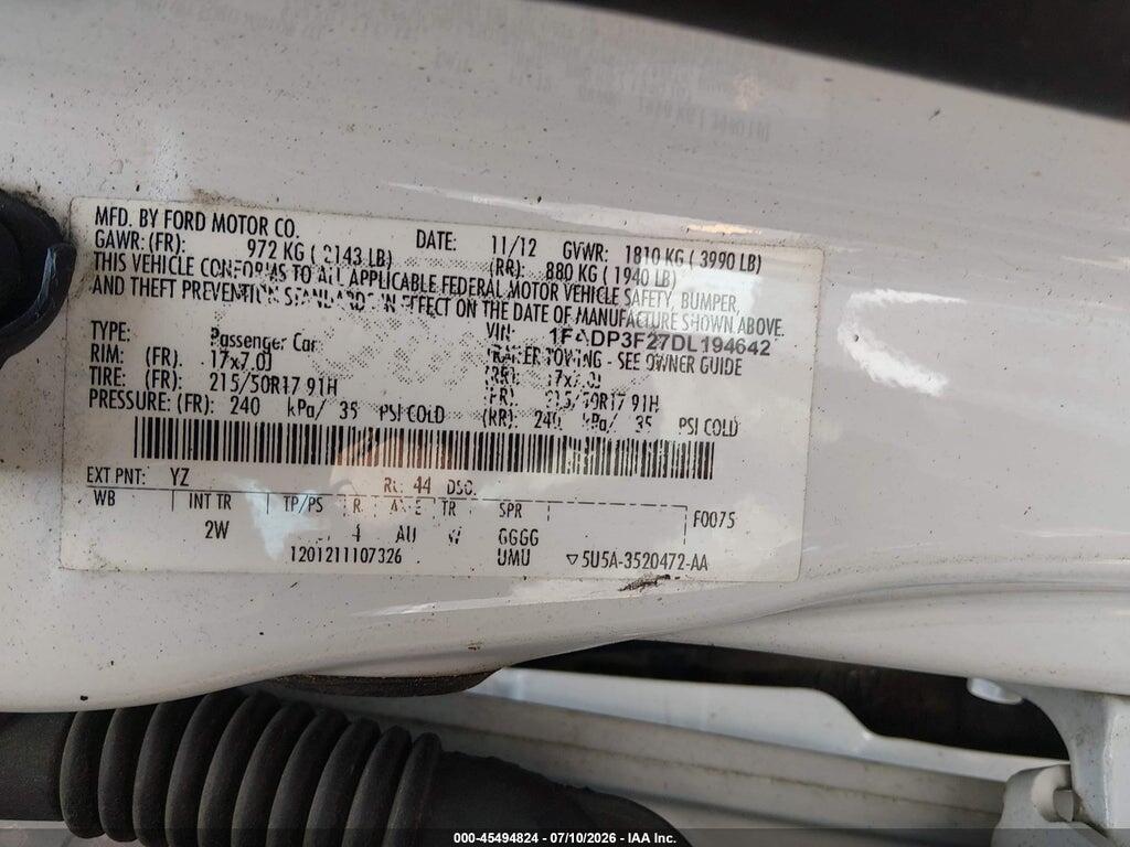 1FADP3F27DL194642 2013 FORD FOCUS photo no. 9