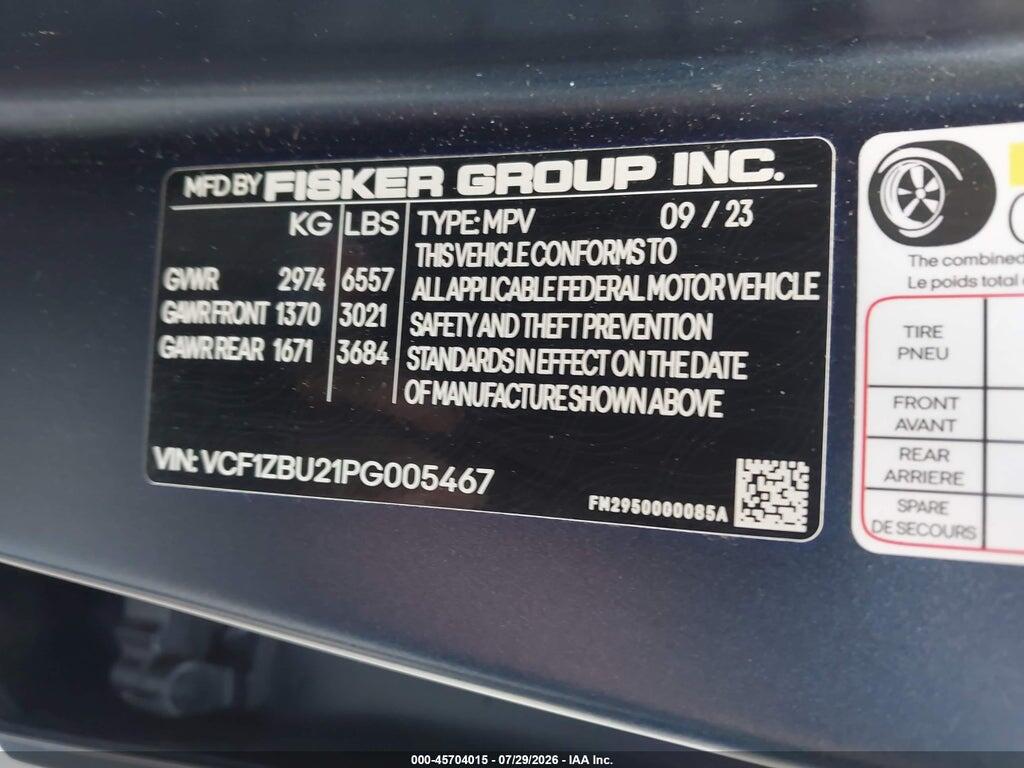 VCF1ZBU21PG005467 2023 FISKER OCEAN photo no. 9