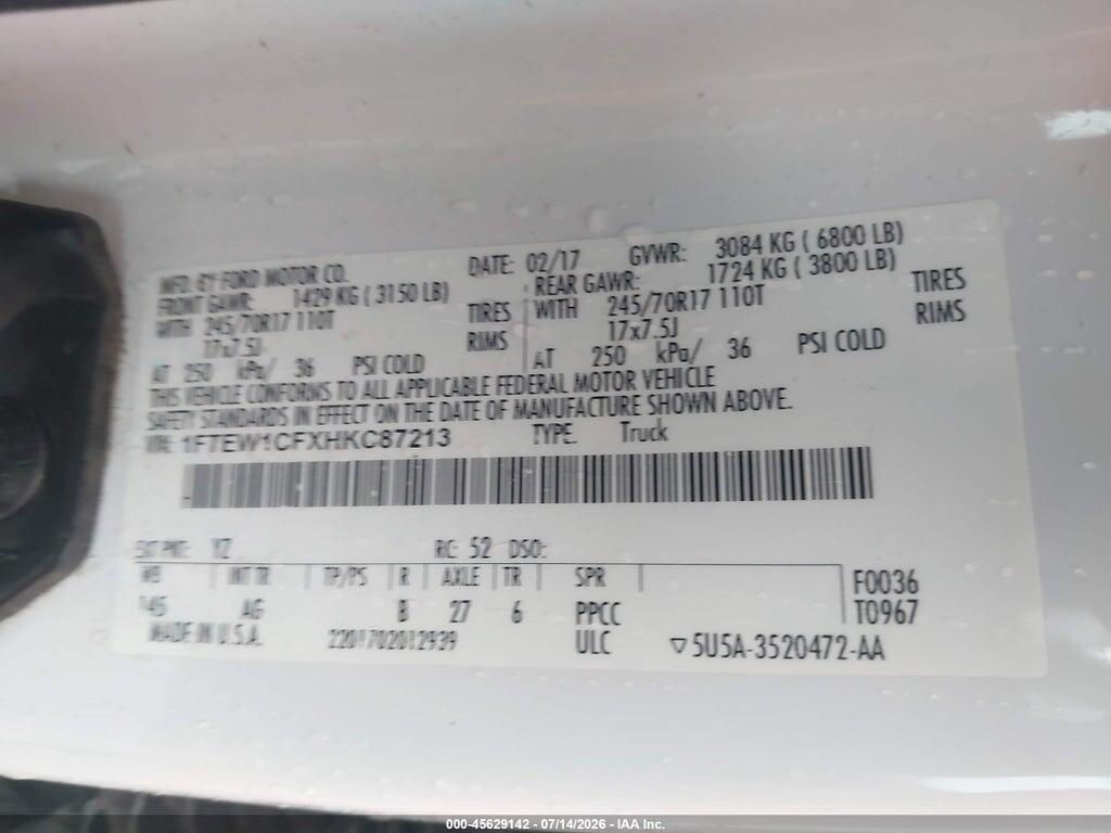 1FTEW1CFXHKC87213 2017 FORD F-150 photo no. 9