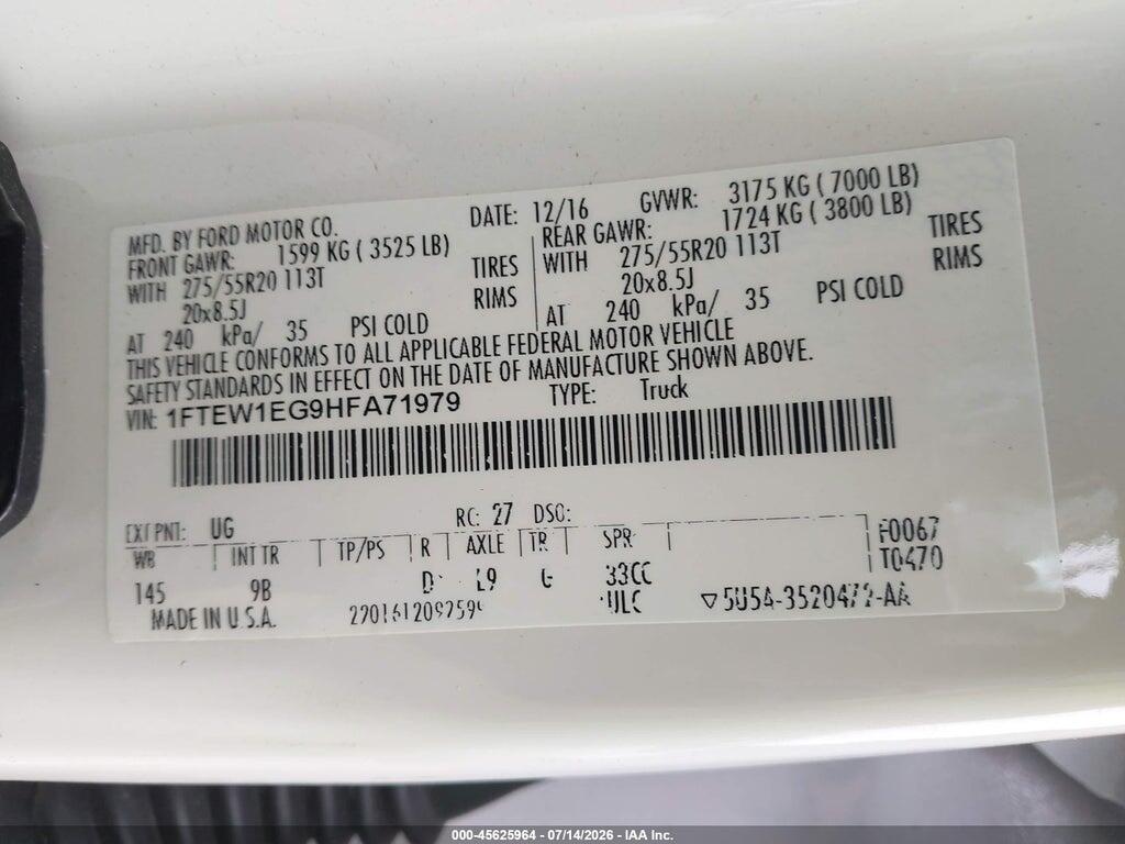 1FTEW1EG9HFA71979 2017 FORD F-150 photo no. 9