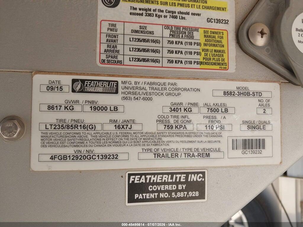4FGB12920GC139232 2016 FEATHERLITE MFG INC UNKNOWN photo no. 9