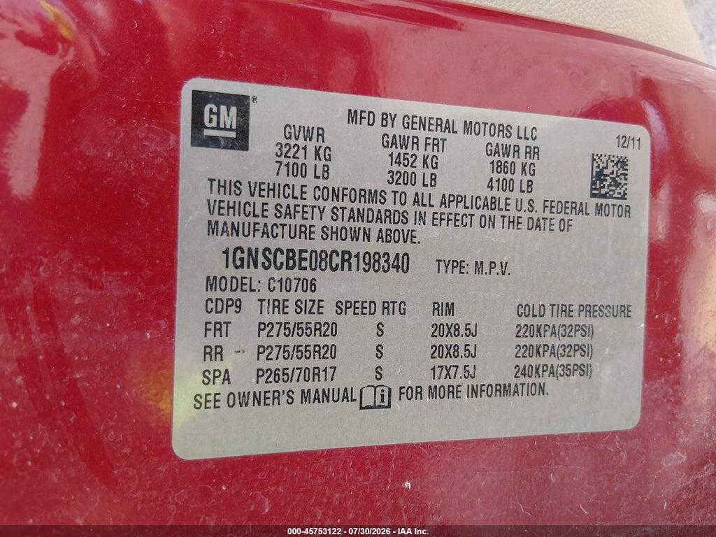 1GNSCBE08CR198340 2012 CHEVROLET TAHOE photo no. 9