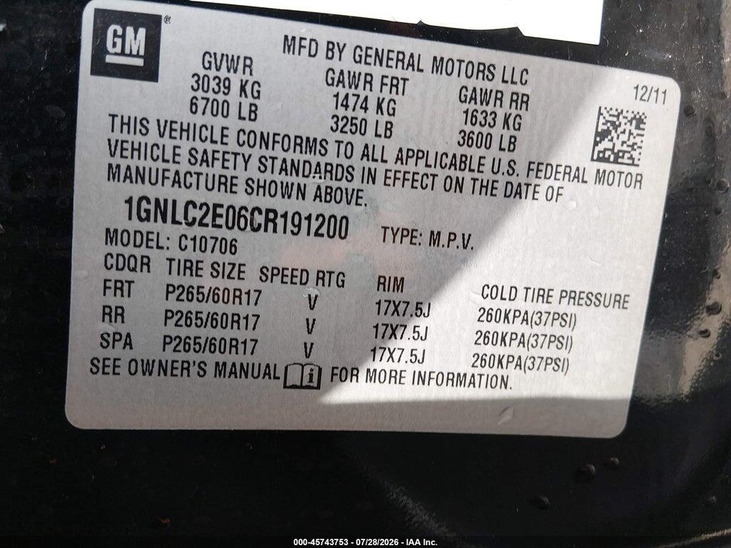 1GNLC2E06CR191200 2012 CHEVROLET TAHOE photo no. 9