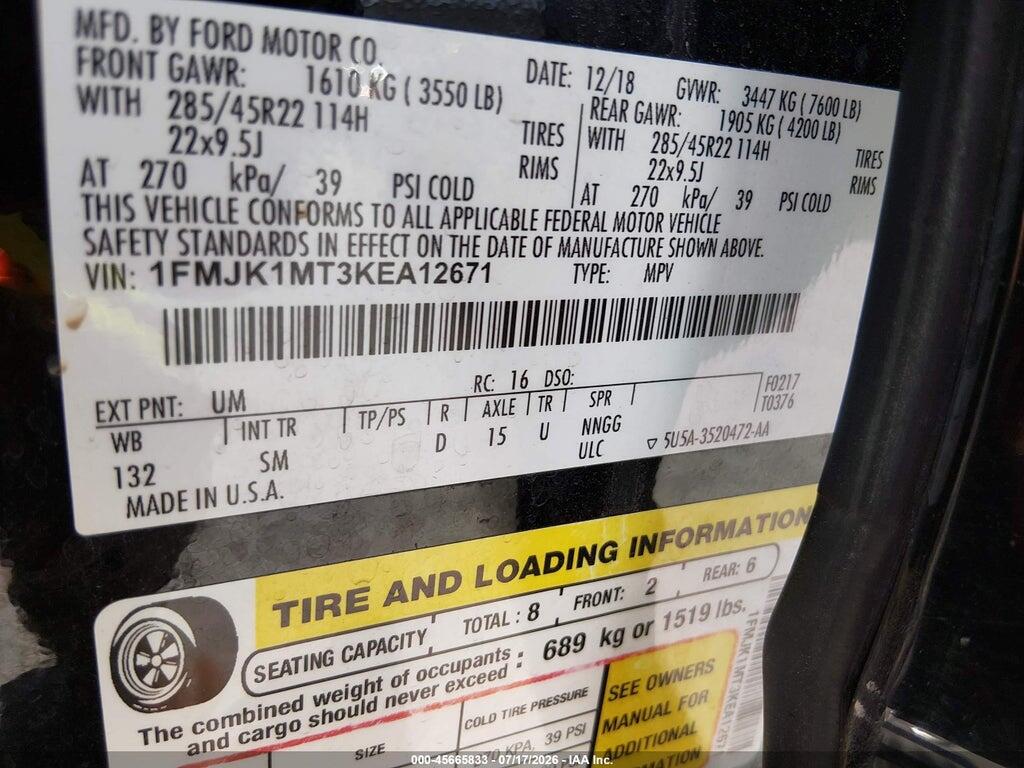 1FMJK1MT3KEA12671 2019 FORD EXPEDITION MAX photo no. 9