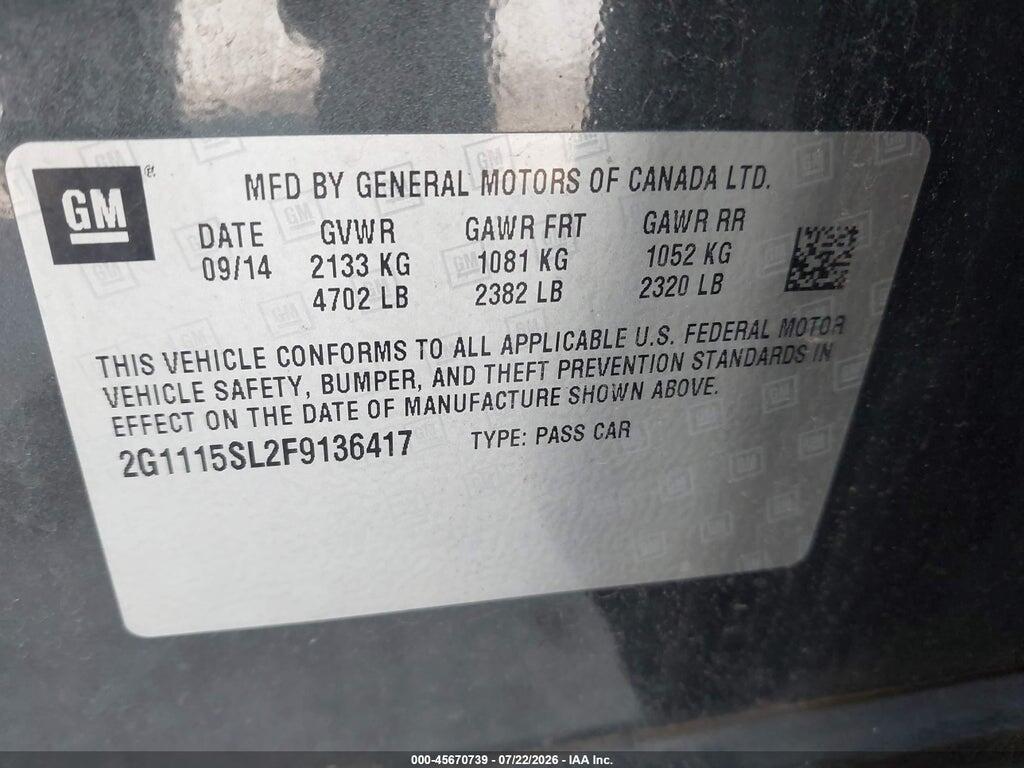 2G1115SL2F9136417 2015 CHEVROLET IMPALA photo no. 9