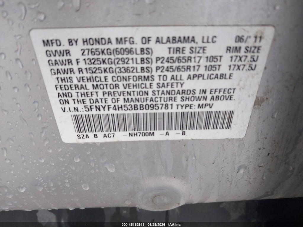 5FNYF4H53BB095781 2011 HONDA PILOT photo no. 9