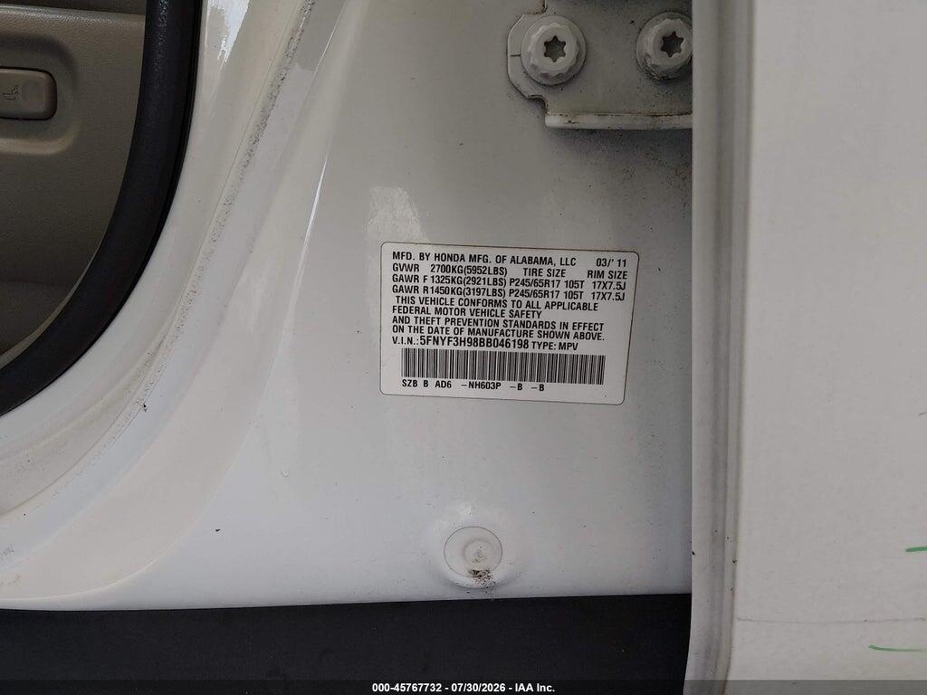 5FNYF3H98BB046198 2011 HONDA PILOT photo no. 9
