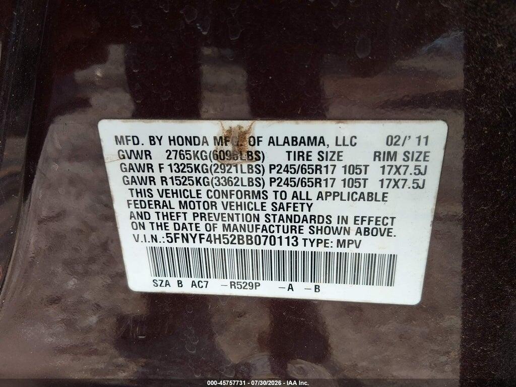 5FNYF4H52BB070113 2011 HONDA PILOT photo no. 9