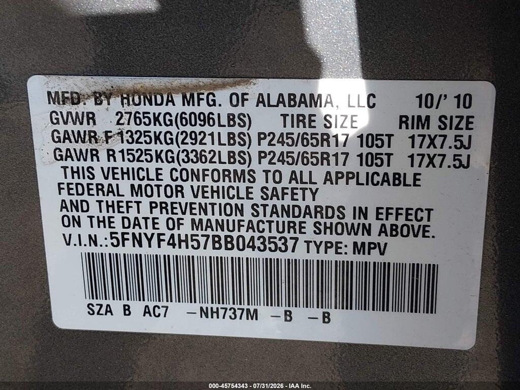 5FNYF4H57BB043537 2011 HONDA PILOT photo no. 9
